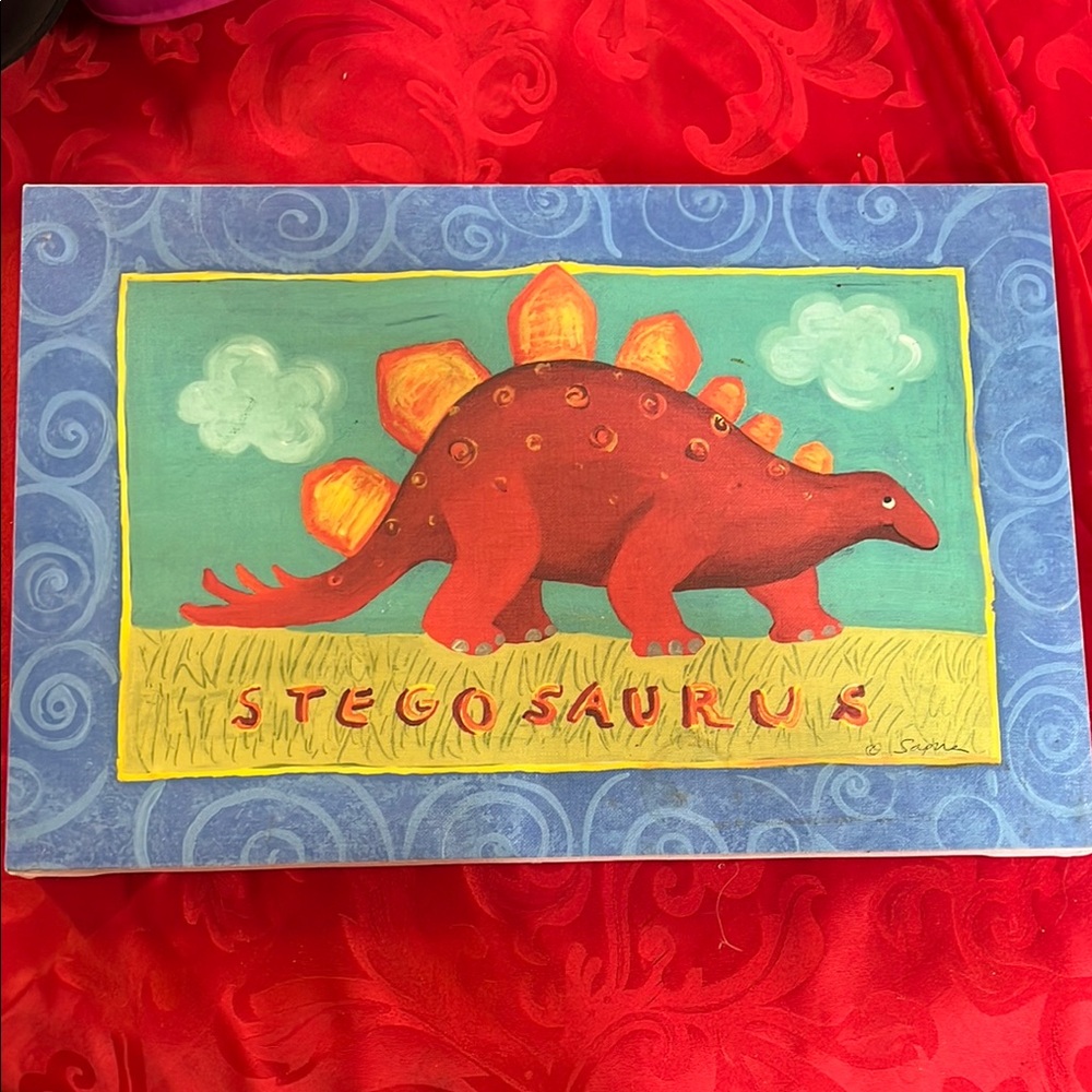 Colorful Stegosaurus & Triceratops Art Print